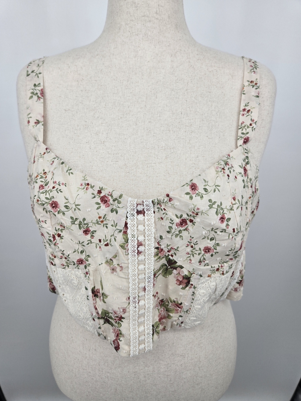 ARULA Cream Smocked Floral Lace-Trim Crop Top 3X NWT (7304)